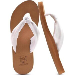 Women's Flip Flops -Comfortable Yoga Mat Cushion Sandals for Summer, White Khaki